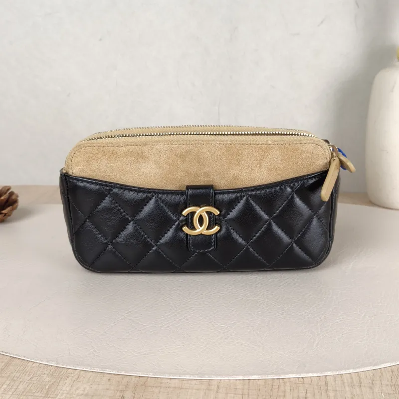 Chanel Crossbody Bag shopping bag Black · Beige Suede Mini 18 × 4 × 10 cm