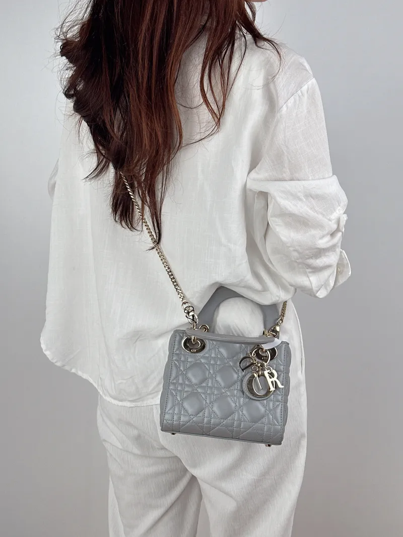 DIOR Crossbody Bag Lady Lady Dior Bag Grey Lambskinmini17 × 7 × 15 cm — on-model view 2 of 2
