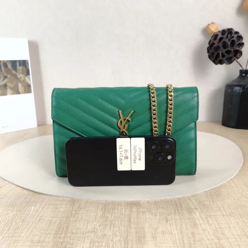 SAINT LAURENT Crossbody Bag CASSANDRE ENVELOPE Green Calfskin One Size 22.5 × 4 × 14 cm — cover view 4 of 5