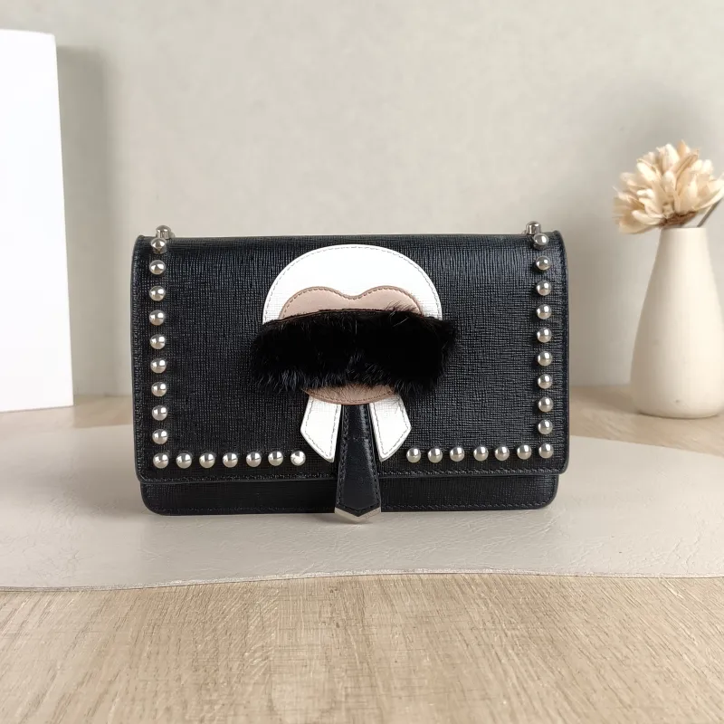 FENDI Crossbody Bag Crossbody Bag Black Calfskin One Size 19 × 4 × 13 cm
