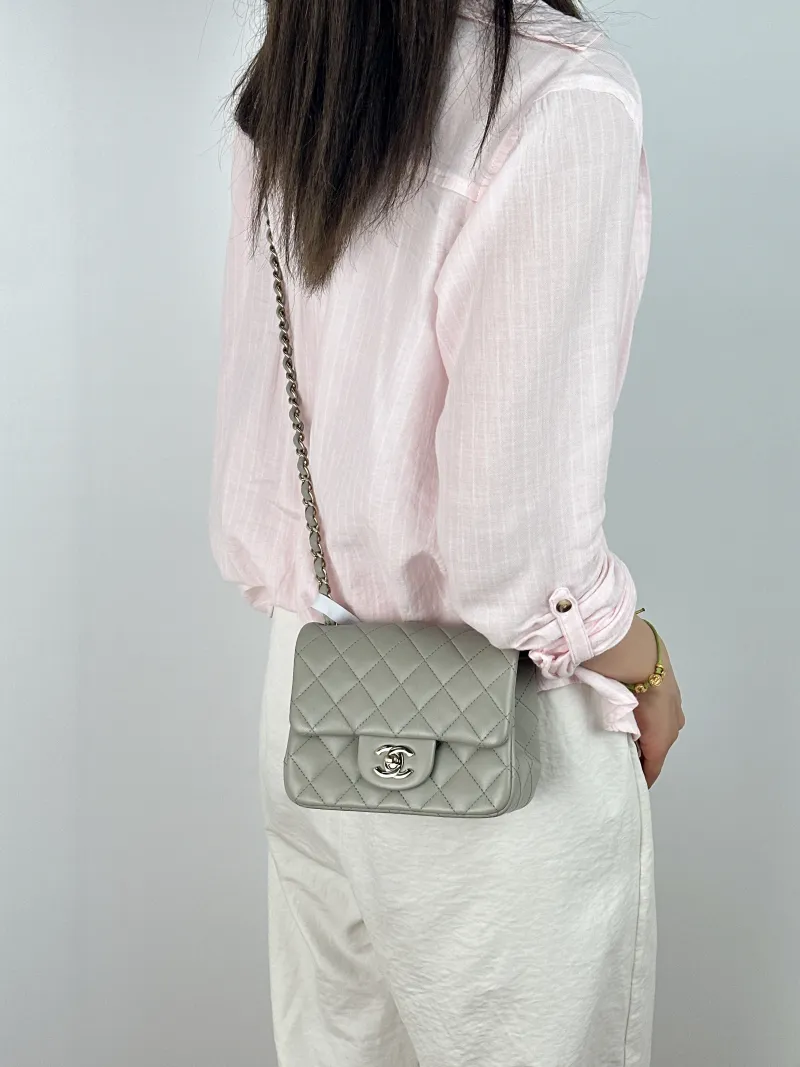 Chanel Crossbody Bag Classic Flap Mini CF Mini Grey Lambskin One Size17 × 8 × 13.5 cm — on-model view 1 of 2