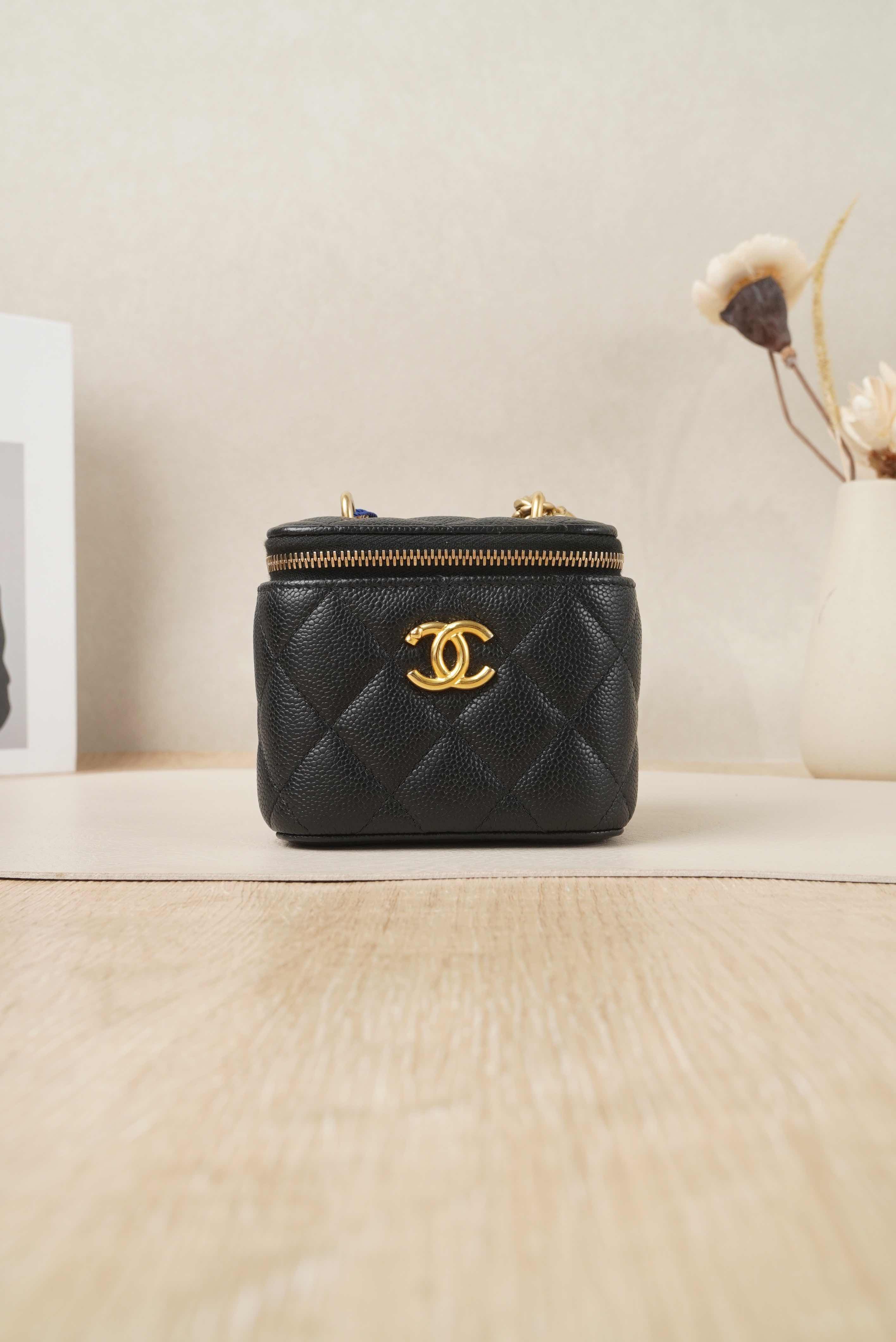 Chanel Box Bag Black with Gold-Tone Hardware Calfskin Microchip Edition · Dust Bag · 10 × 7 × 9 cm