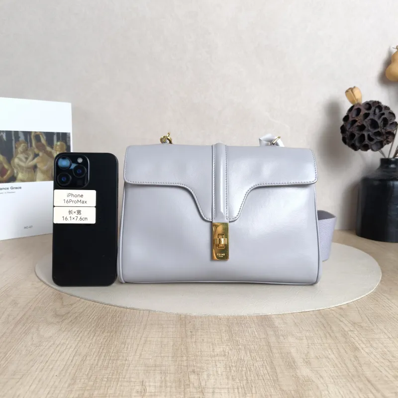 CELINE Crossbody Bag Soft 16Shoulder Bag Grey Calfskin Small23 × 9 × 15 cm — cover view 5 of 5