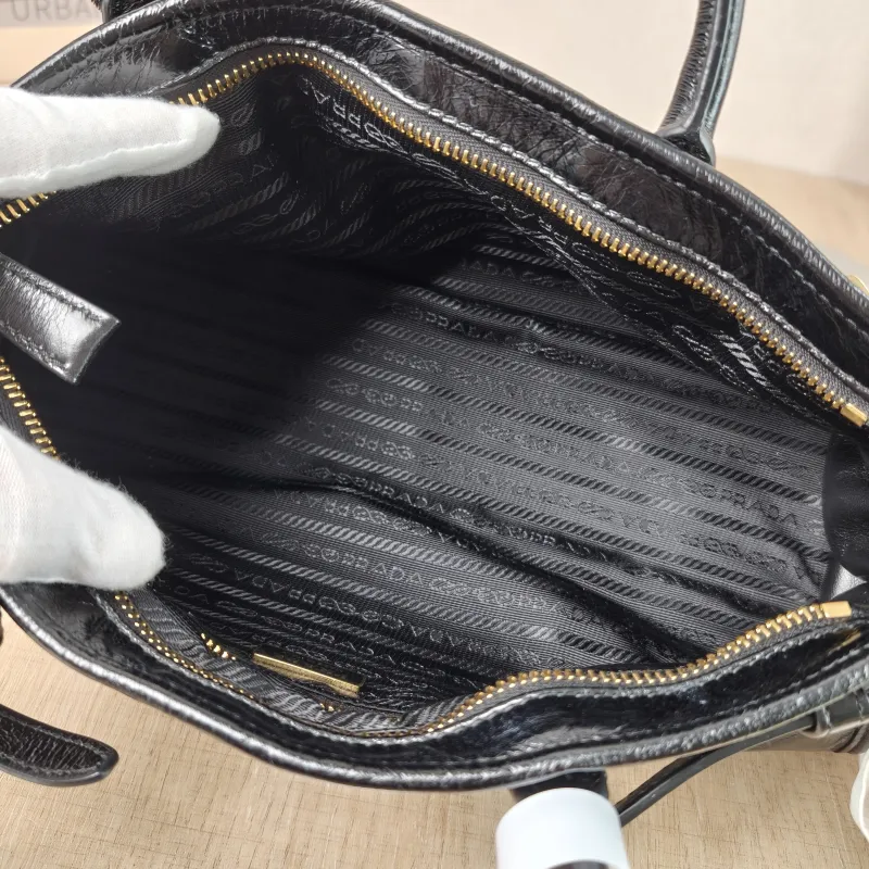 PRADA Shoulder Bag Bonnie Soft Lux Black Waxed Leather Medium 32 × 12 × 15.5 cm — detail view 5 of 13