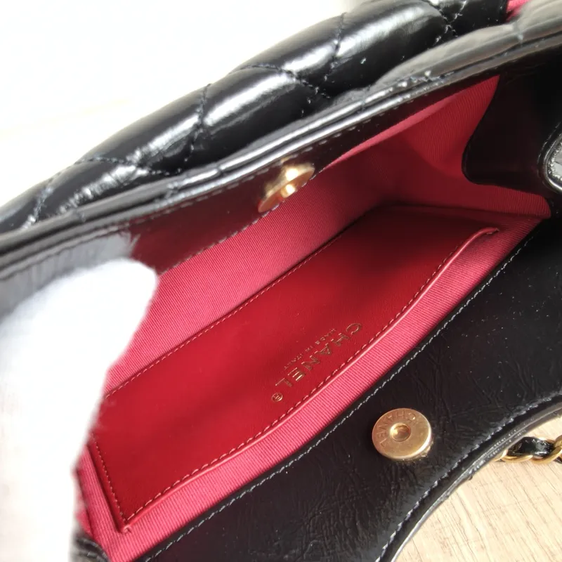 Chanel Crossbody Bag HOBO Black Waxed Leather Calfskin Small 19 × 6 × 17 cm — detail view 1 of 11