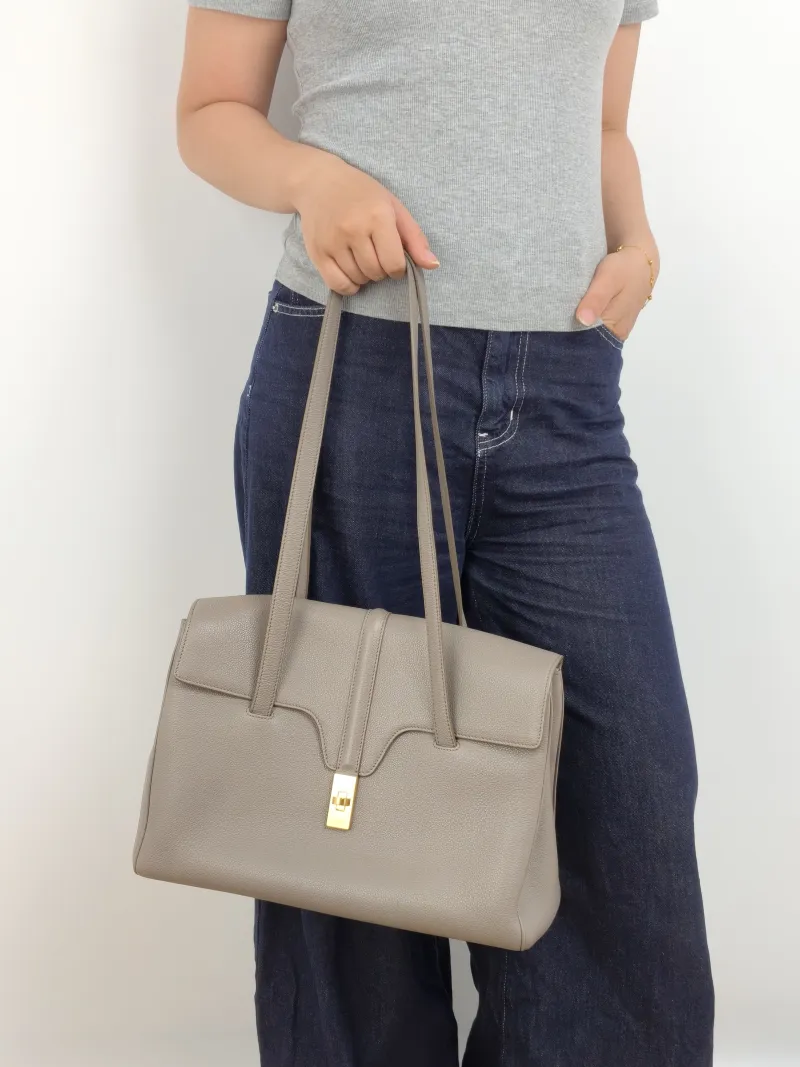 CELINE Shoulder Bag Soft 16Shoulder Bag Grey Calfskin Medium 32 × 15 × 24 cm — on-model view 1 of 2