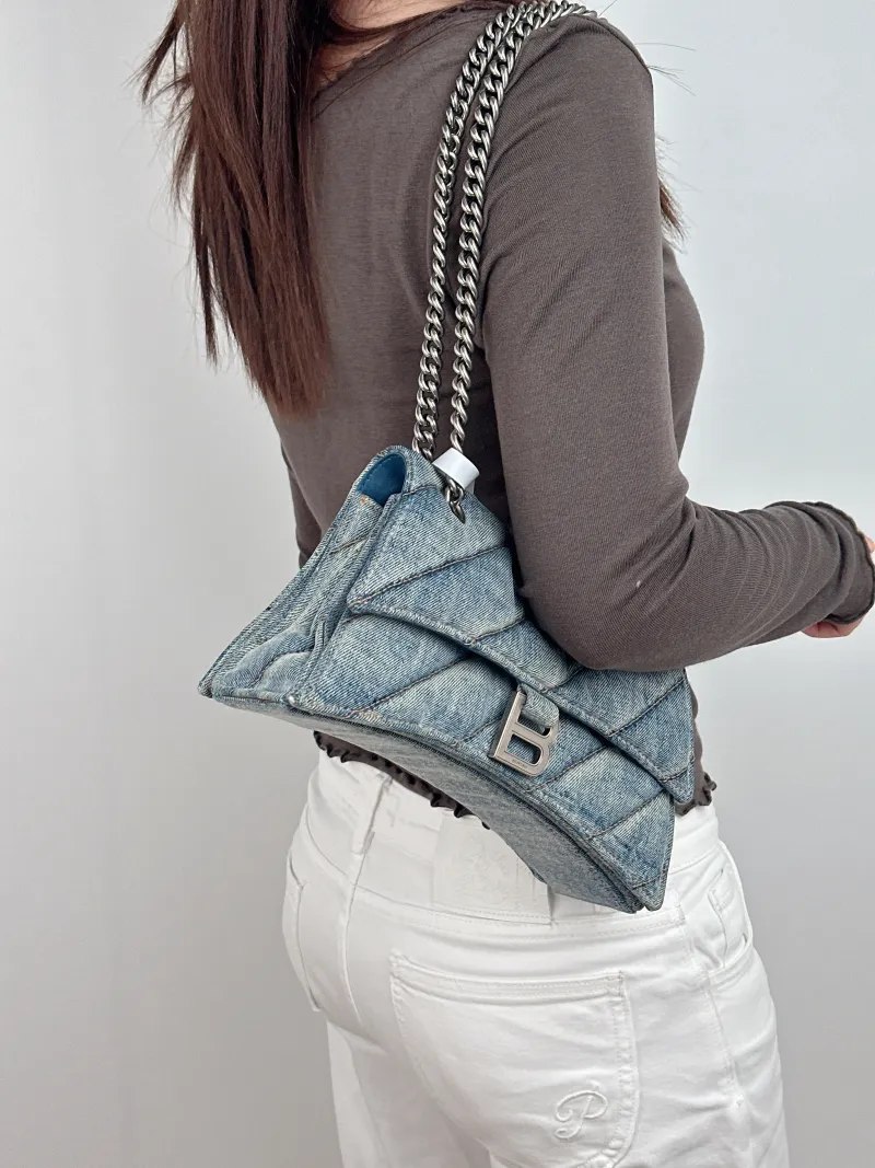 BALENCIAGA Shoulder Bag CRUSH Chain Bag Blue Small 25 × 8 × 15 cm — on-model view 2 of 2