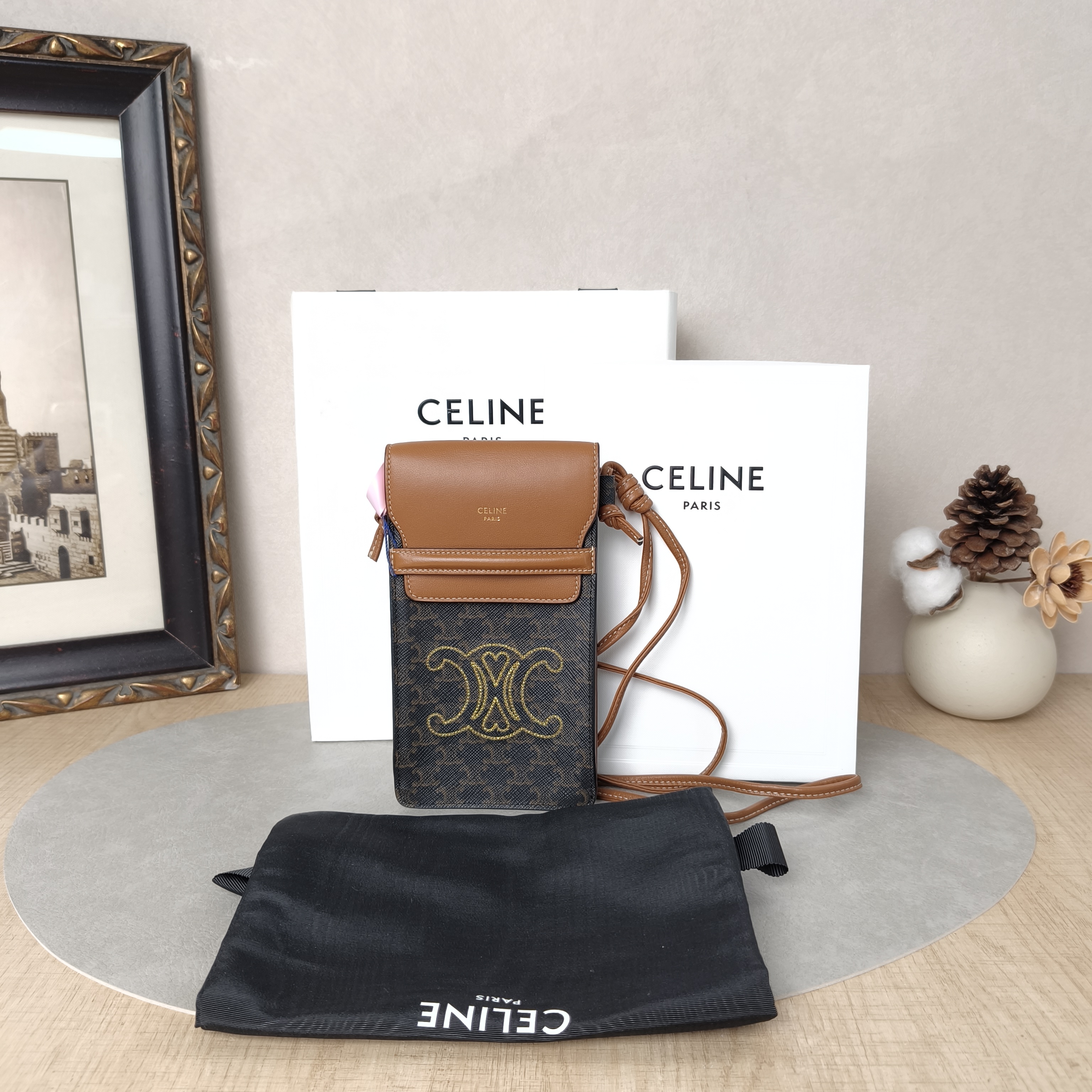 CELINE Crossbody Bag Triomphe Embroidered Edition Monogram PV Cmini10 × 2 × 18 cm — cover view 6 of 6