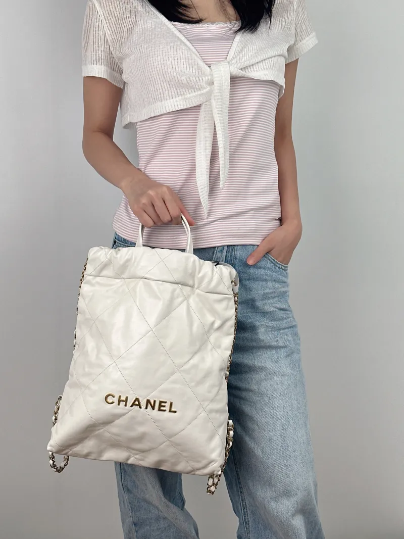 Chanel Backpack22Bag Backpack White Calfskin Small29 × 8 × 34 cm — on-model view 3 of 3