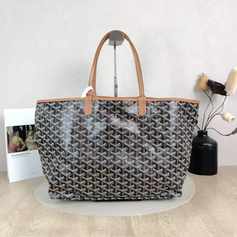 GOYARD Shoulder Bag SAINT LOUIS Shopping Tote Brown ine Canvas Small 34 × 15 × 28 cm