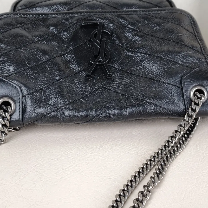 SAINT LAURENT Crossbody Bag Niki Black Waxed Leather Calfskin Small 21 × 7.5 × 16 cm — detail view 4 of 12