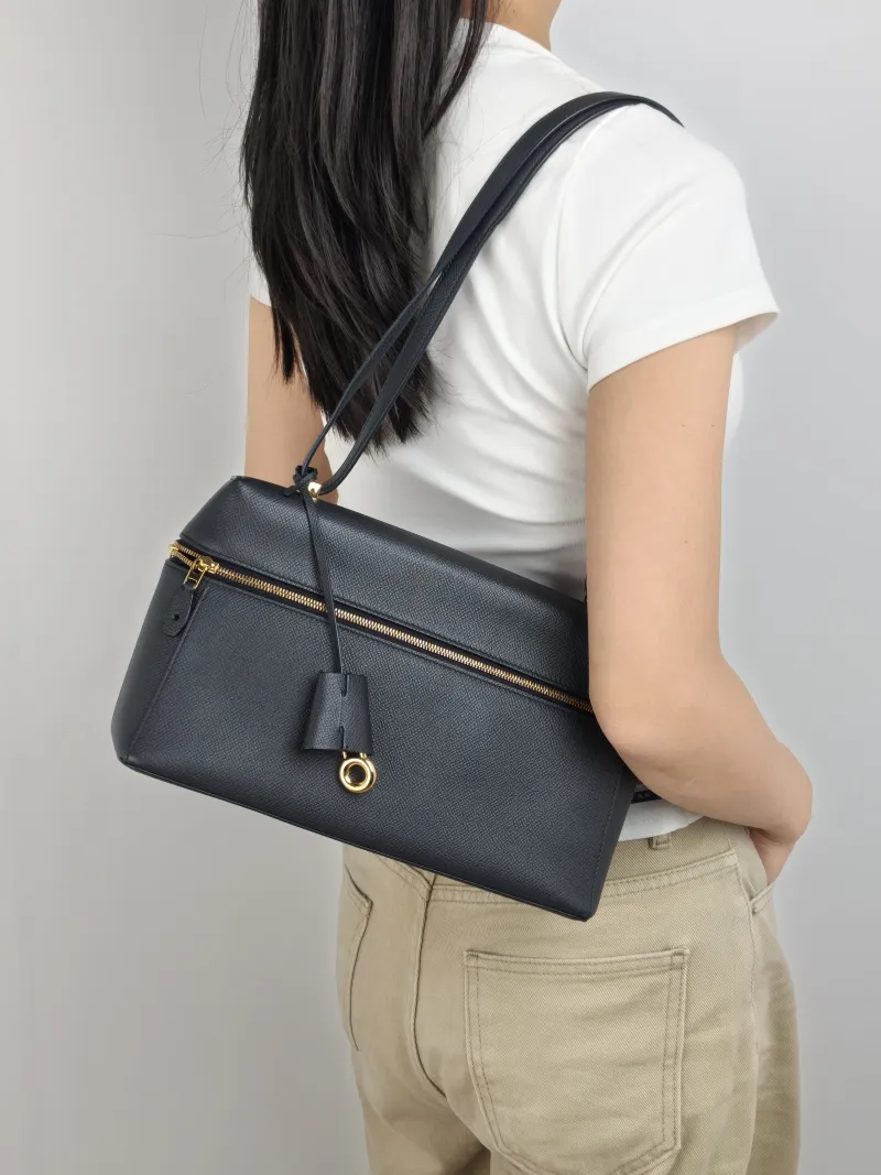 Loro Piana Crossbody Bag Extra Bag L27 Grey Calfskin One Size 27 × 10 × 16 cm — on-model view 2 of 3