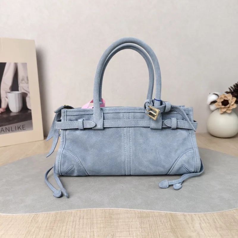 PRADA Top Handle Bag Bonnie Soft Lux Blue Suede Mini 23.5 × 9 × 12 cm — cover view 6 of 6