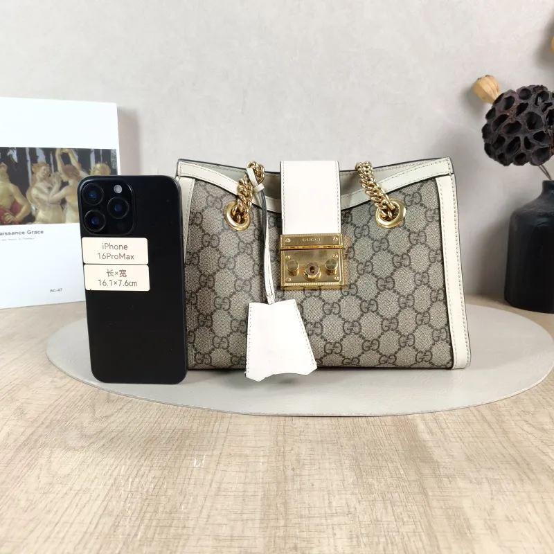 GUCCI Shoulder Bag Padlock Tote White Monogram PVC Medium 26 × 10 × 18 cm — cover view 5 of 6