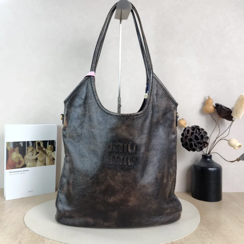 Miumiu Shoulder Bag IVY Tote Shopping Tote Brown Calfskin Medium35*40