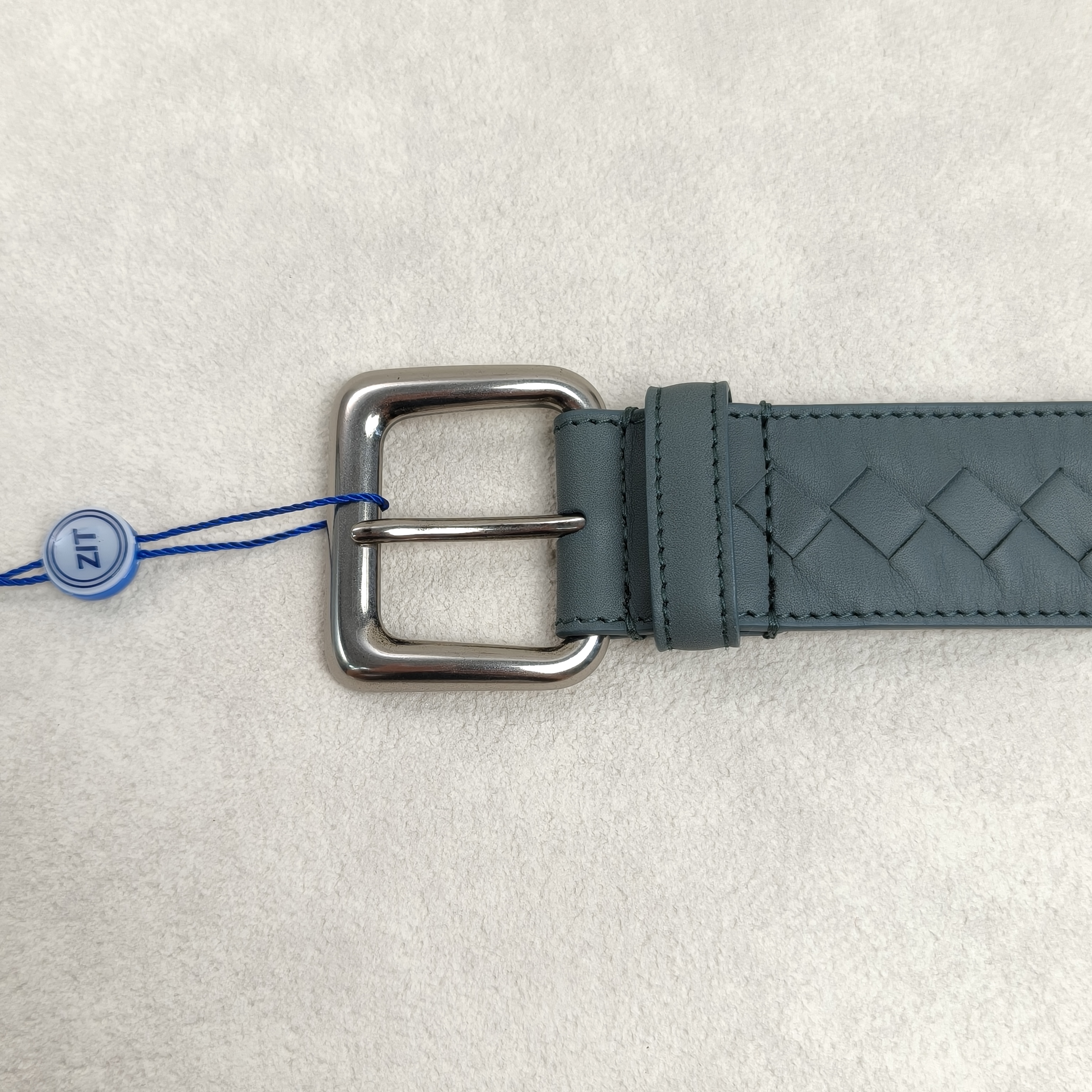 Bottega Veneta Belt Silver-Tone Hardware Woven Belt Grey Calfskin One Size85cm — cover view 7 of 9