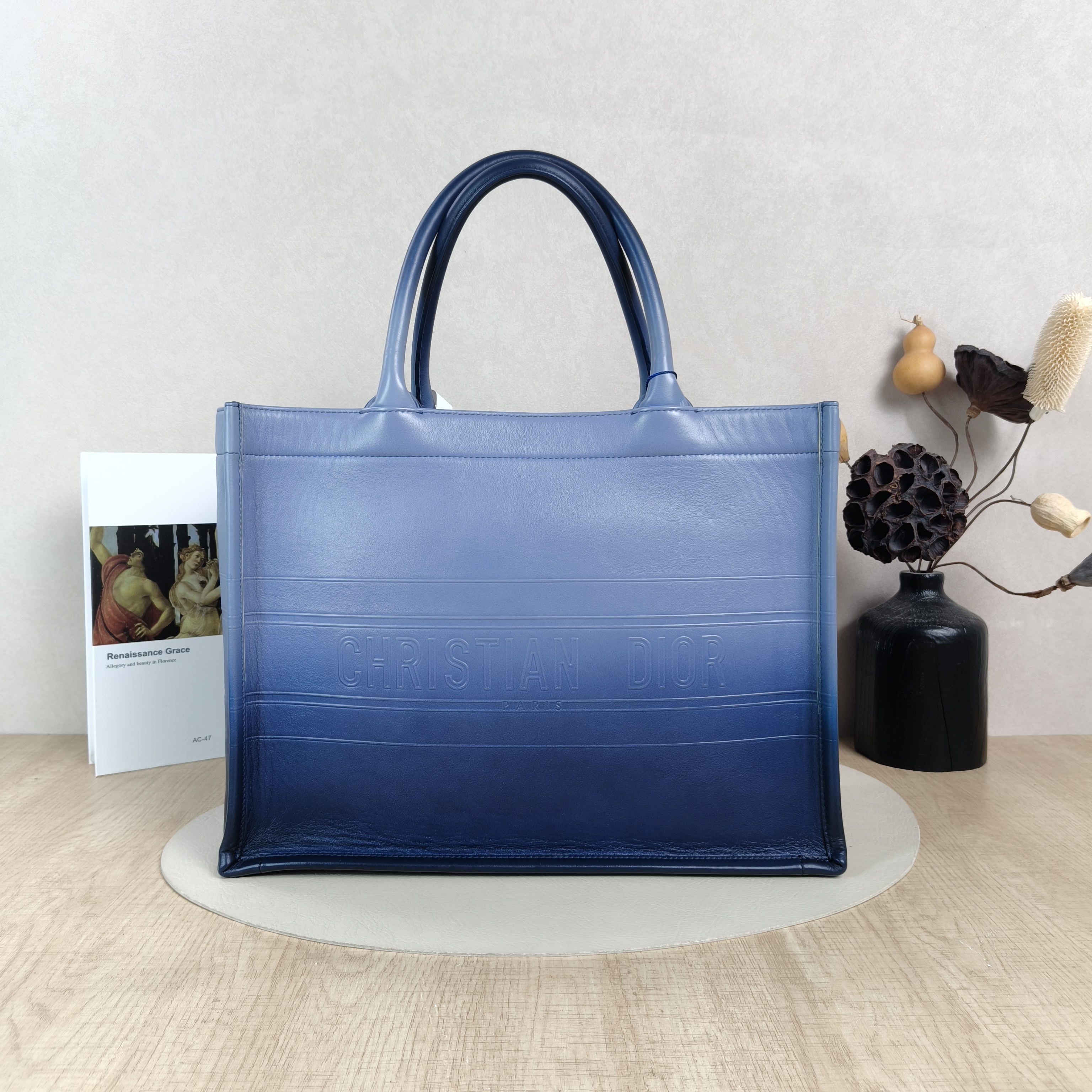 DIOR Top Handle Bag Book Tote Blue Calfskin Medium36 × 16.5 × 27.5 cm