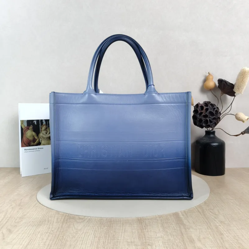 DIOR Top Handle Bag Book Tote Blue Calfskin Medium36 × 16.5 × 27.5 cm