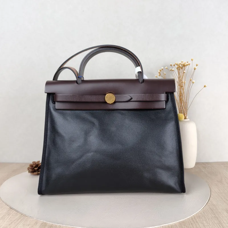 Hermès Crossbody Bag Herbag 31 Black Canvas Calfskin Medium 30.5 × 11 × 25.5 cm Z