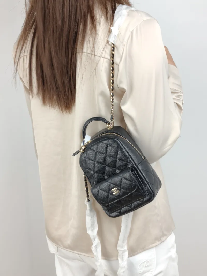 Chanel Backpack mini Backpack Collection Black Grained Calfskin One Size 13 × 9 × 18 cm — on-model view 1 of 3