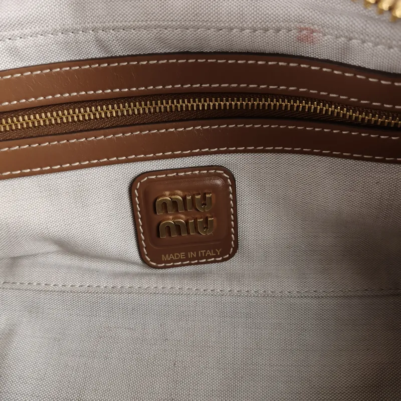 Miumiu Top Handle Bag Beau Brown Canvas · Calfskin 28 × 8 × 11.5 cm — detail view 4 of 13