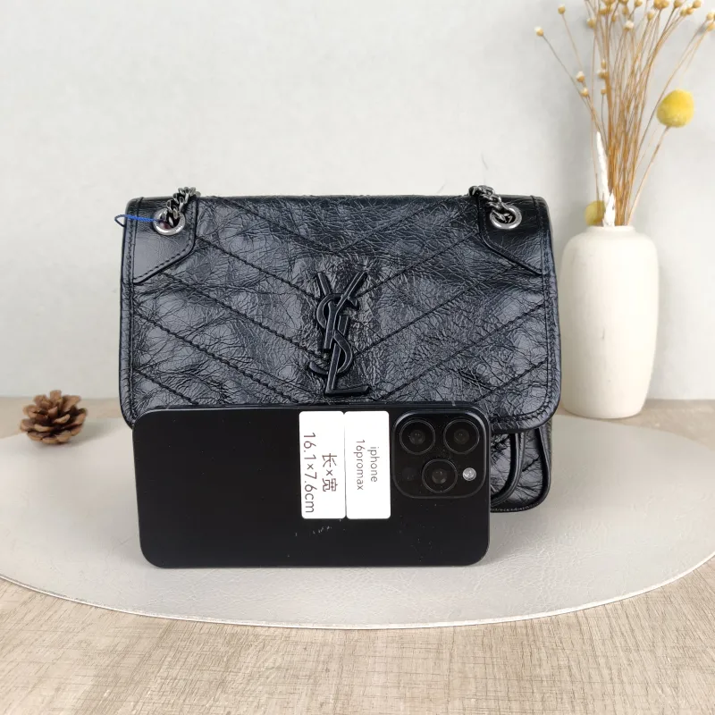 SAINT LAURENT Crossbody Bag Niki Black Waxed Leather Calfskin Small 21 × 7.5 × 16 cm — cover view 2 of 5