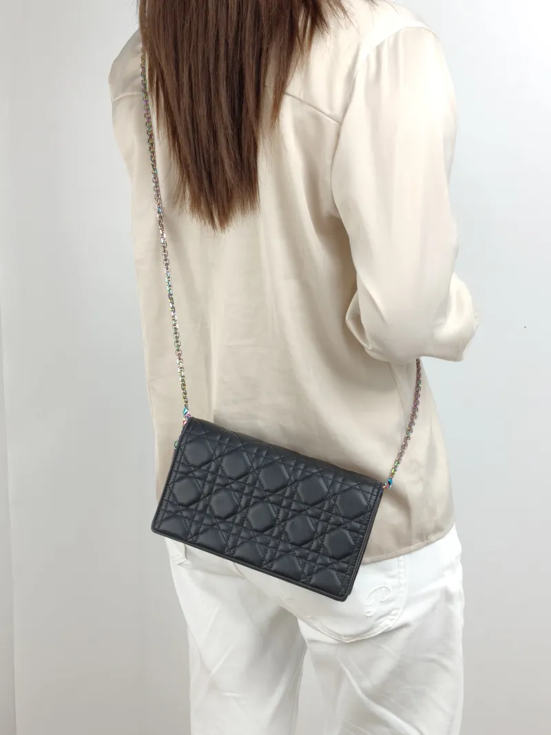 DIOR Shoulder Bag Chain Shoulder Crossbody Bagwoc Black Lambskin One Size 21.5 × 4 × 12.5 cm — on-model view 1 of 2