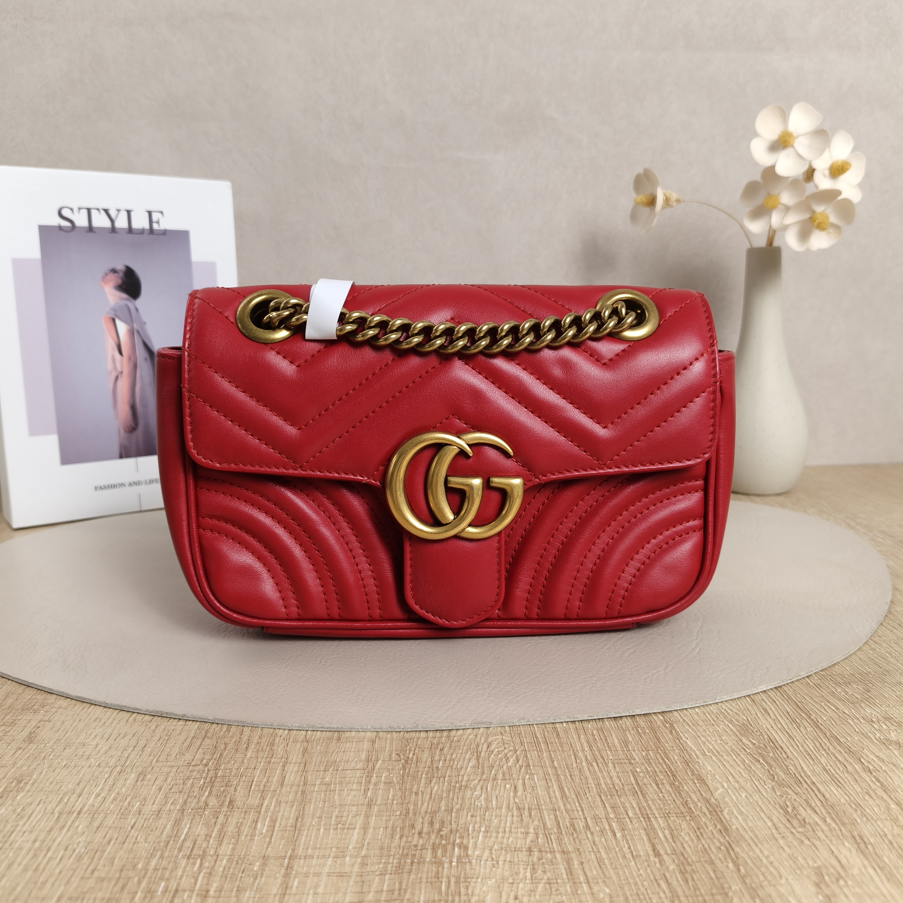 GUCCI GG Marmont Marmont22Small Red Lambskin · Dust Bag · 22 × 6 × 13 cm