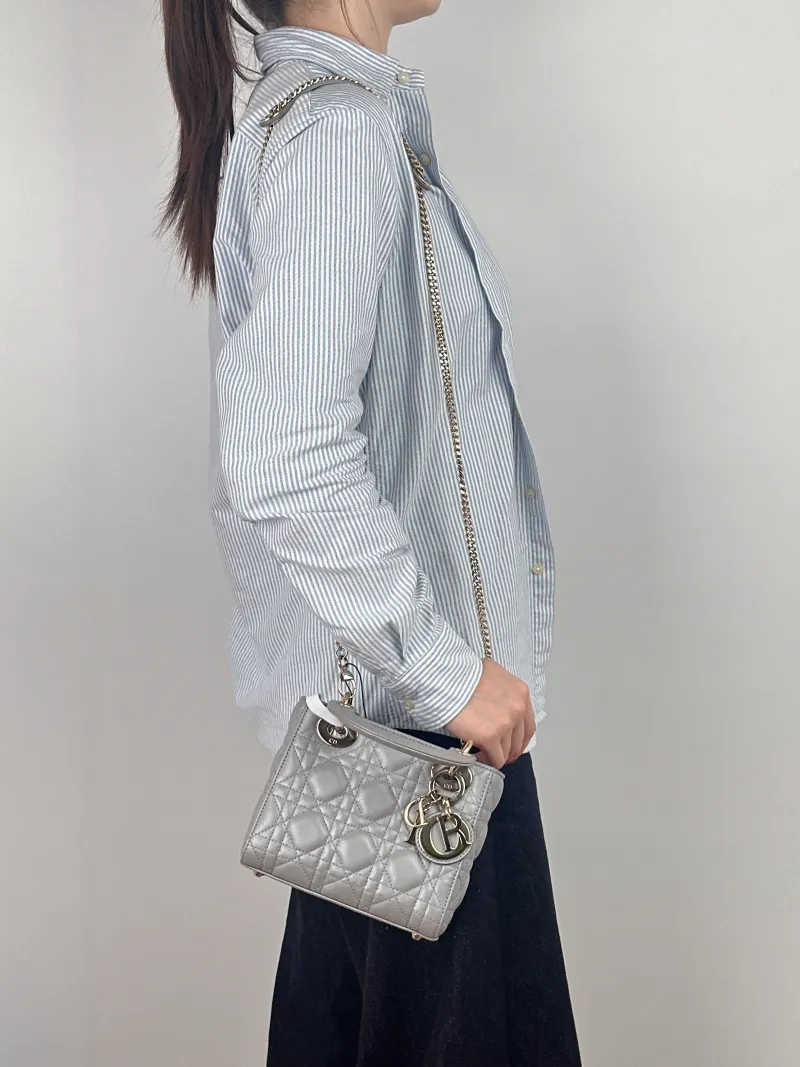 DIOR Crossbody Bag Lady Lady Dior Bag Grey Lambskin Mini 17 × 7 × 15 cm — on-model view 2 of 3