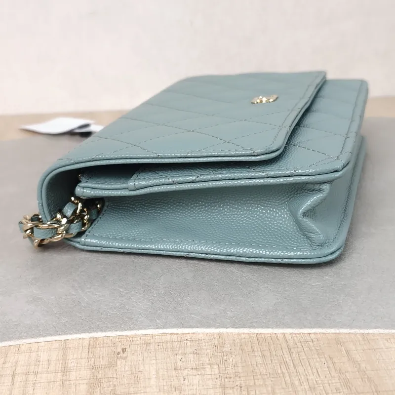 Chanel Crossbody Bag Classic Flap WOC CF WOCWOC Bag Green Grained Calfskin 19.2 × 3.5 × 12.3 cm — detail view 9 of 12