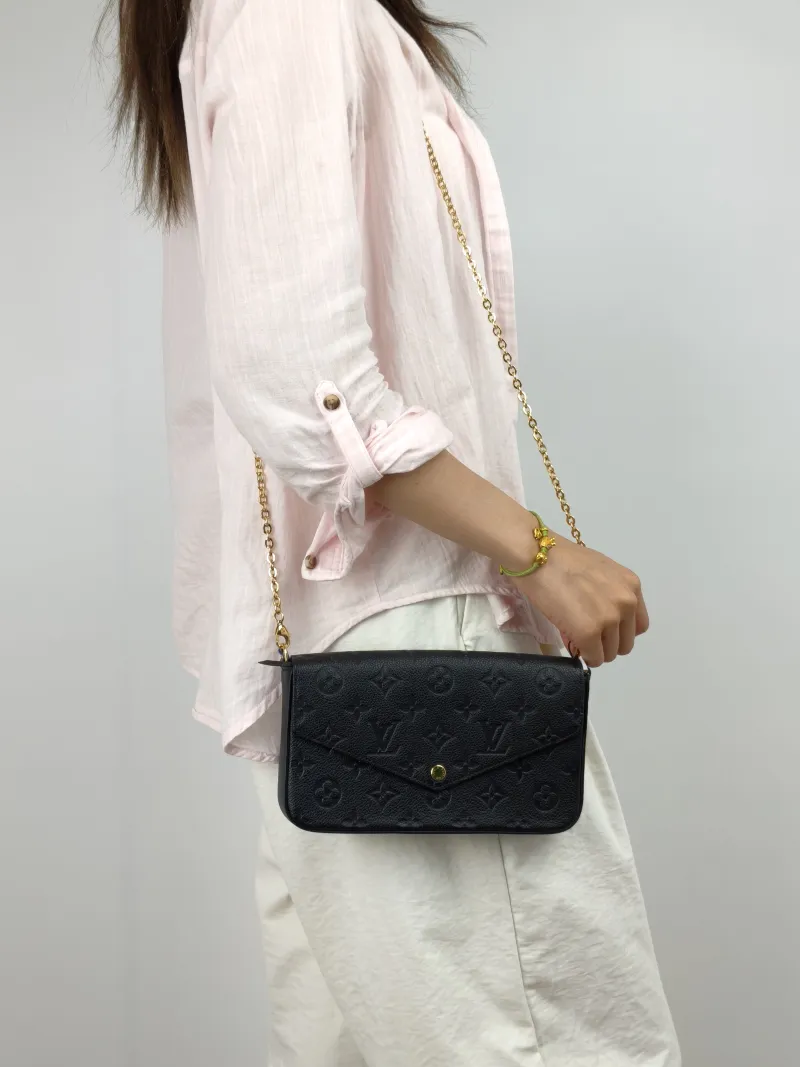 Louis Vuitton Crossbody Bag Pochette Félicie Black Calfskin Small 21 × 3 × 12 cm — on-model view 3 of 3