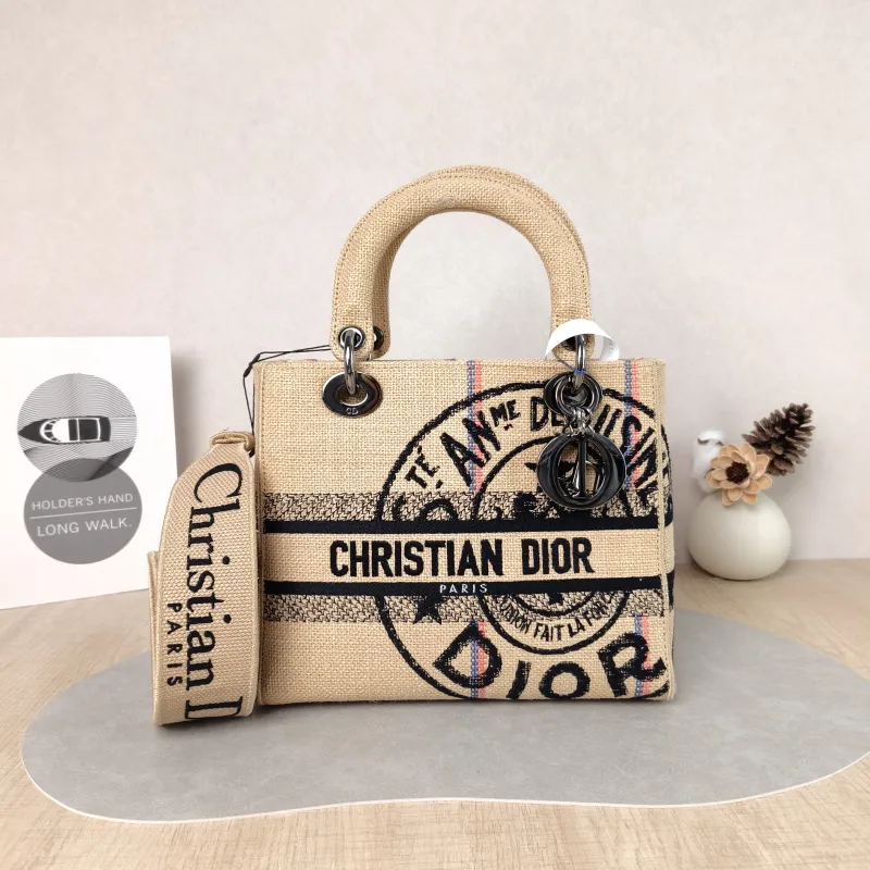 DIOR Top Handle Bag Lady Lady Dior Bag Black Medium 24 × 12 × 21 cm