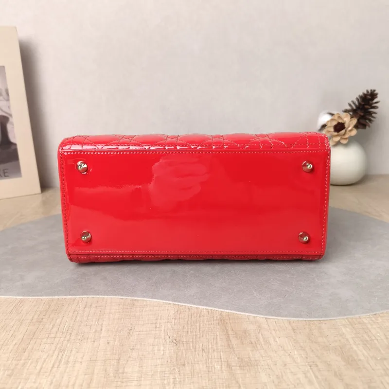 DIOR Top Handle Bag Lady Lady Dior Bag Red Patent Leather Medium 24 × 12 × 21 cm — cover view 6 of 6