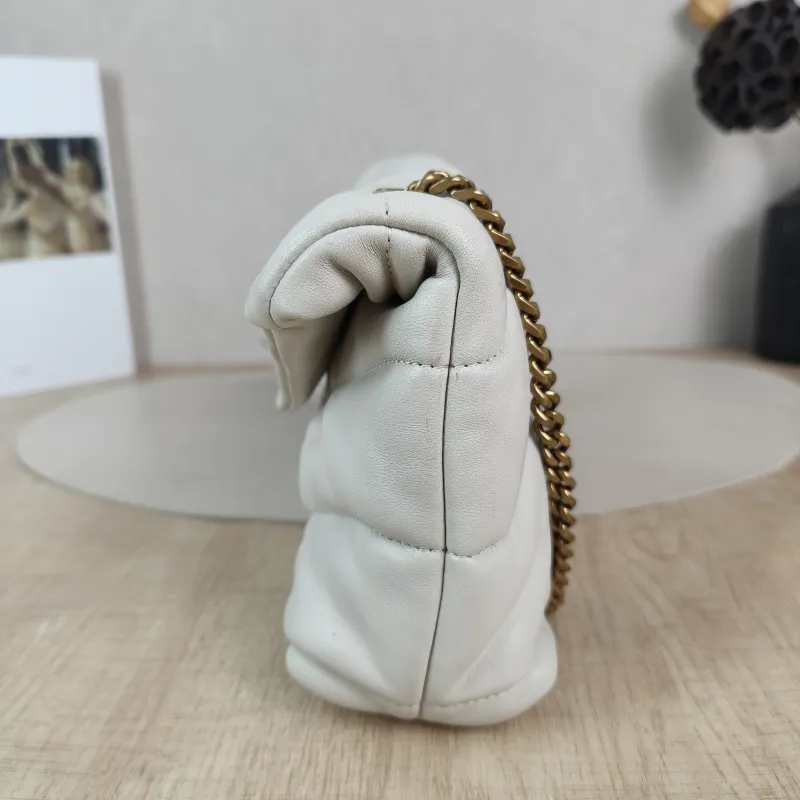SAINT LAURENT Crossbody Bag LOULOU PUFFER White Lambskin Mini 23 × 8.5 × 15.5 cm — detail view 10 of 12