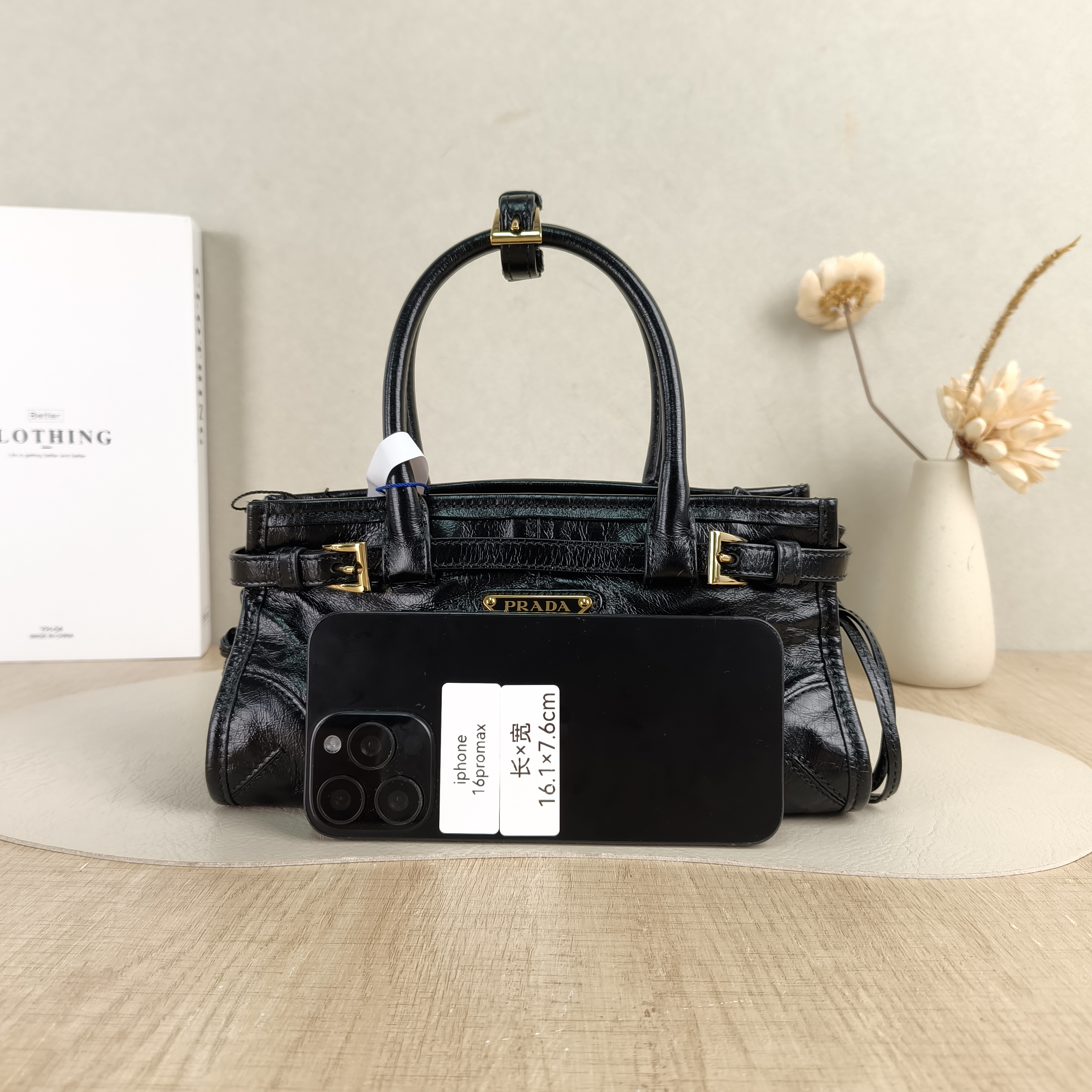 PRADA Shoulder Bag Bonnie Soft Lux Black Waxed Leathermini23.5 × 9 × 12 cm — cover view 6 of 6