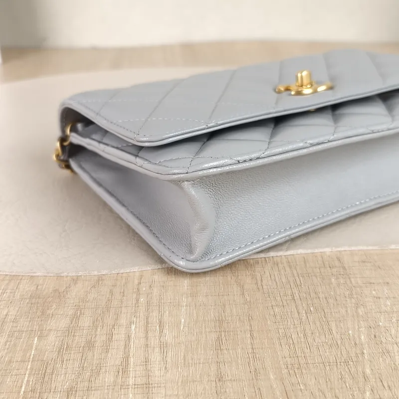 Chanel Crossbody Bag Classic Flap WOC CF WOCWOC Bag Grey Lambskin 19.2 × 3.5 × 12.3 cm Microchip Edition — detail view 12 of 14