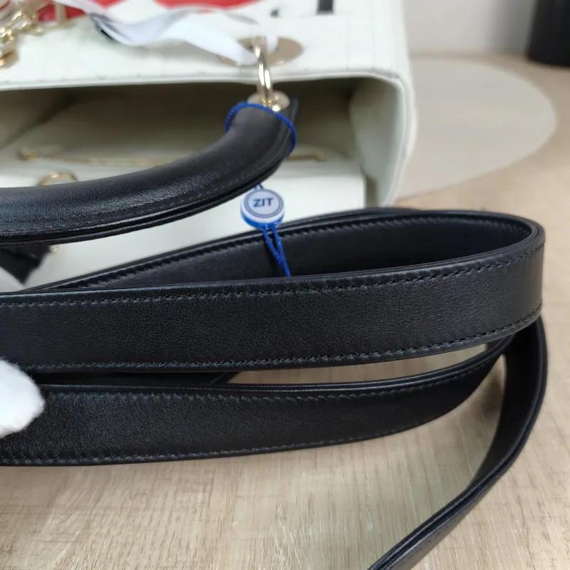 DIOR Top Handle Bag Lady Lady Dior Bag White Calfskin Medium Edition 24 × 12 × 21 cm — detail view 5 of 13