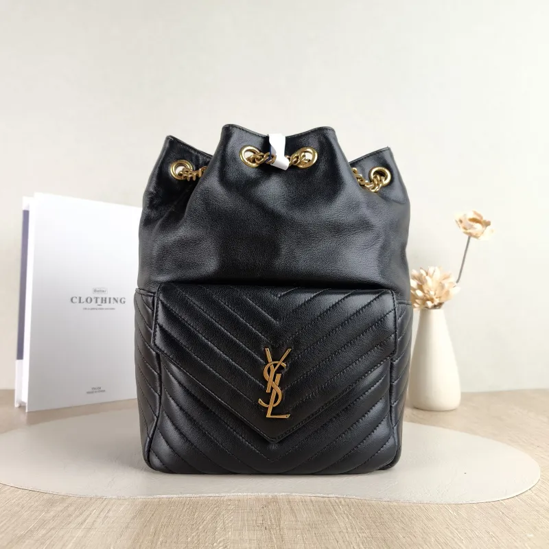 SAINT LAURENT Backpack Joe Backpack Black Lambskin One Size 22 × 15 × 29 cm