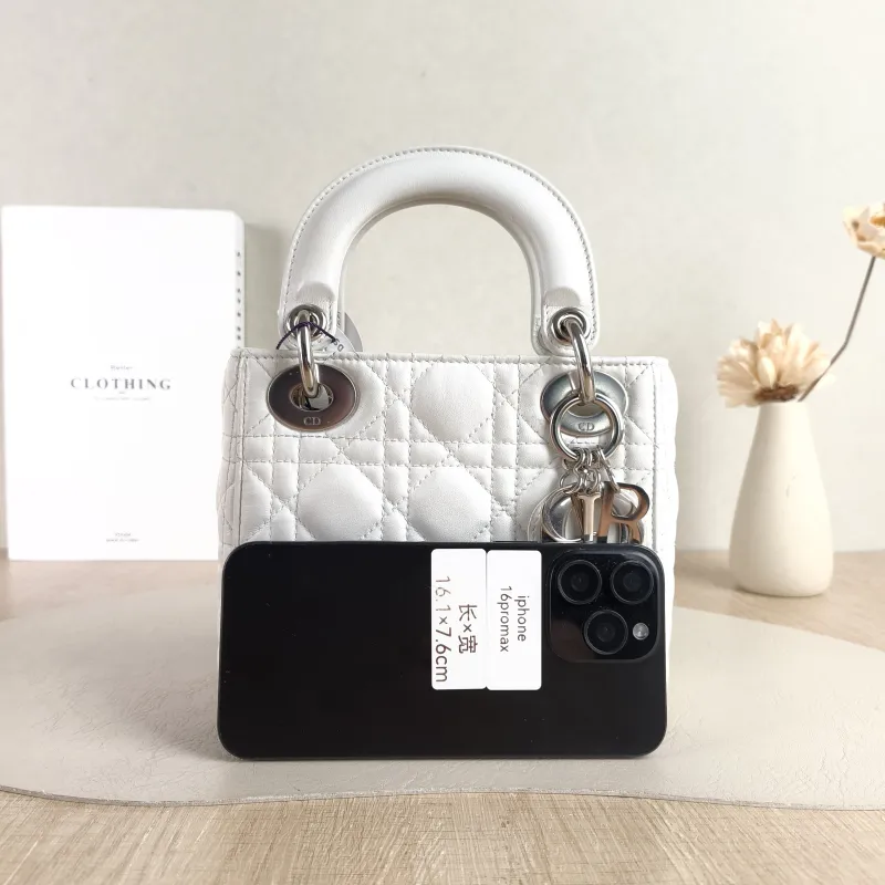 DIOR Crossbody Bag Lady Lady Dior Bag White Lambskin Mini 17 × 7 × 15 cm Conditioned — cover view 2 of 5