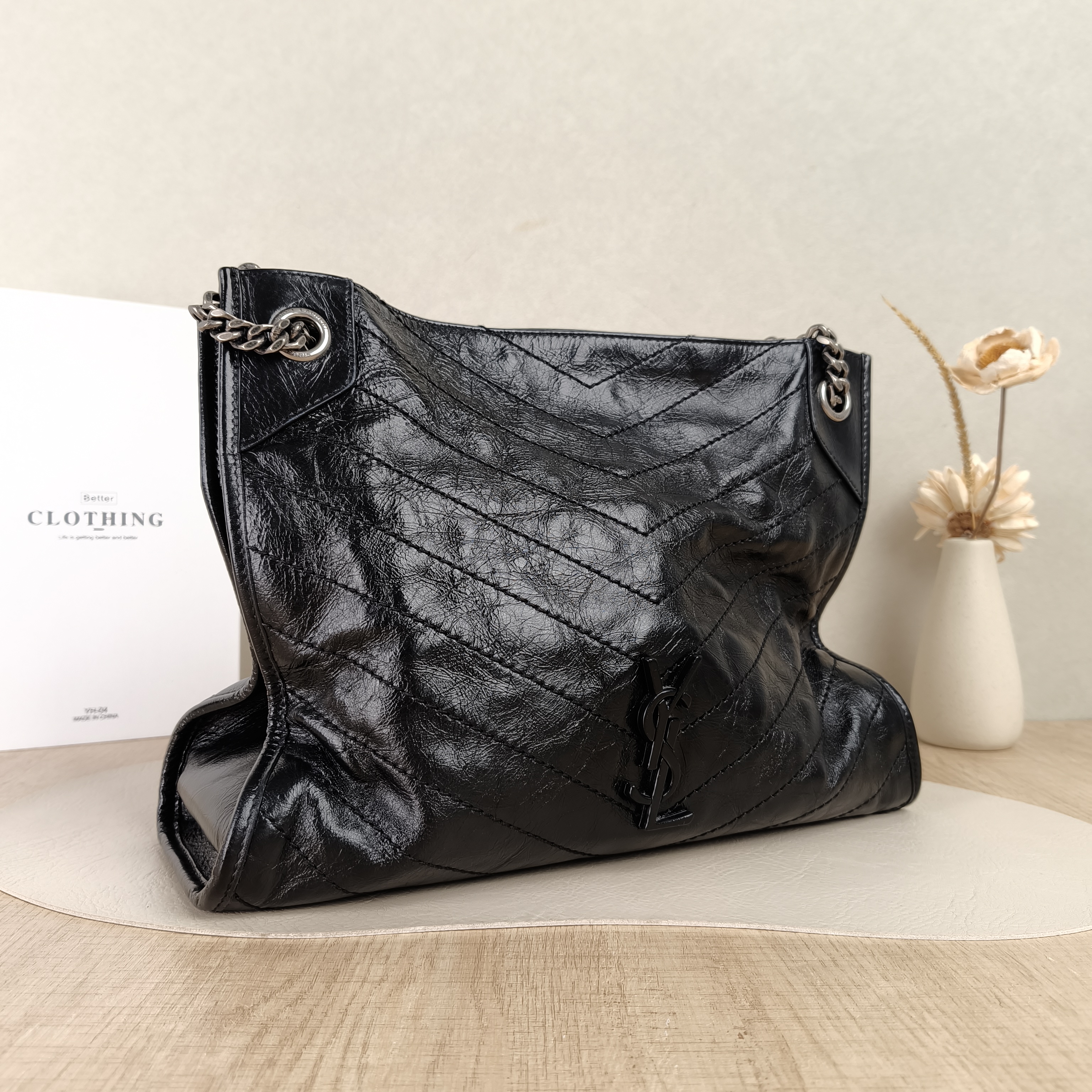 SAINT LAURENT Shoulder Bag NIKI SHOPPING Shopping Tote Black Waxed Leather Calfskin Medium33 × 11.5 × 27 cm — cover view 5 of 6