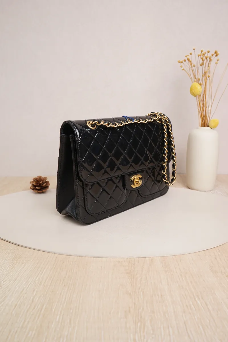 Chanel 25b Shoulder Crossbody Bag Black Patent Leather Microchip Edition · Dust Bag · 25 × 6 × 17 cm — cover view 3 of 7