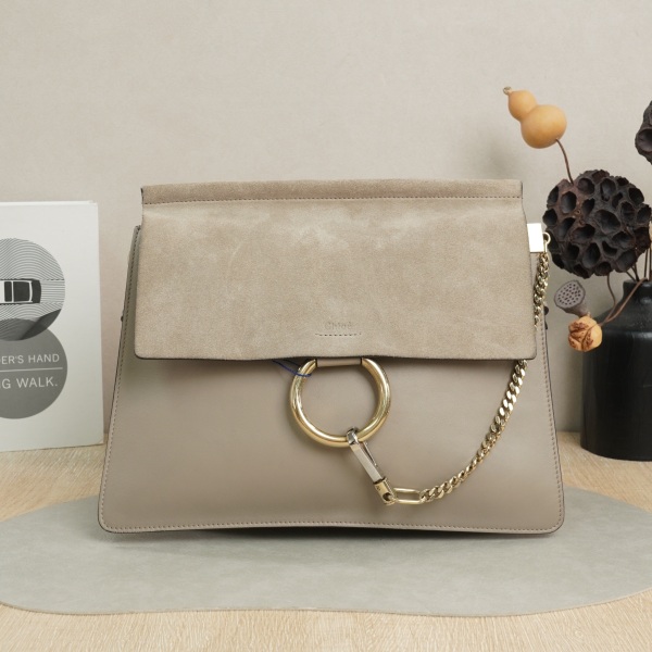 Chloé Faye Shoulder Bag Medium Grey Calfskin · Shoulder Strap Dust Bag Authenticity Card · 32 × 3 × 25 cm