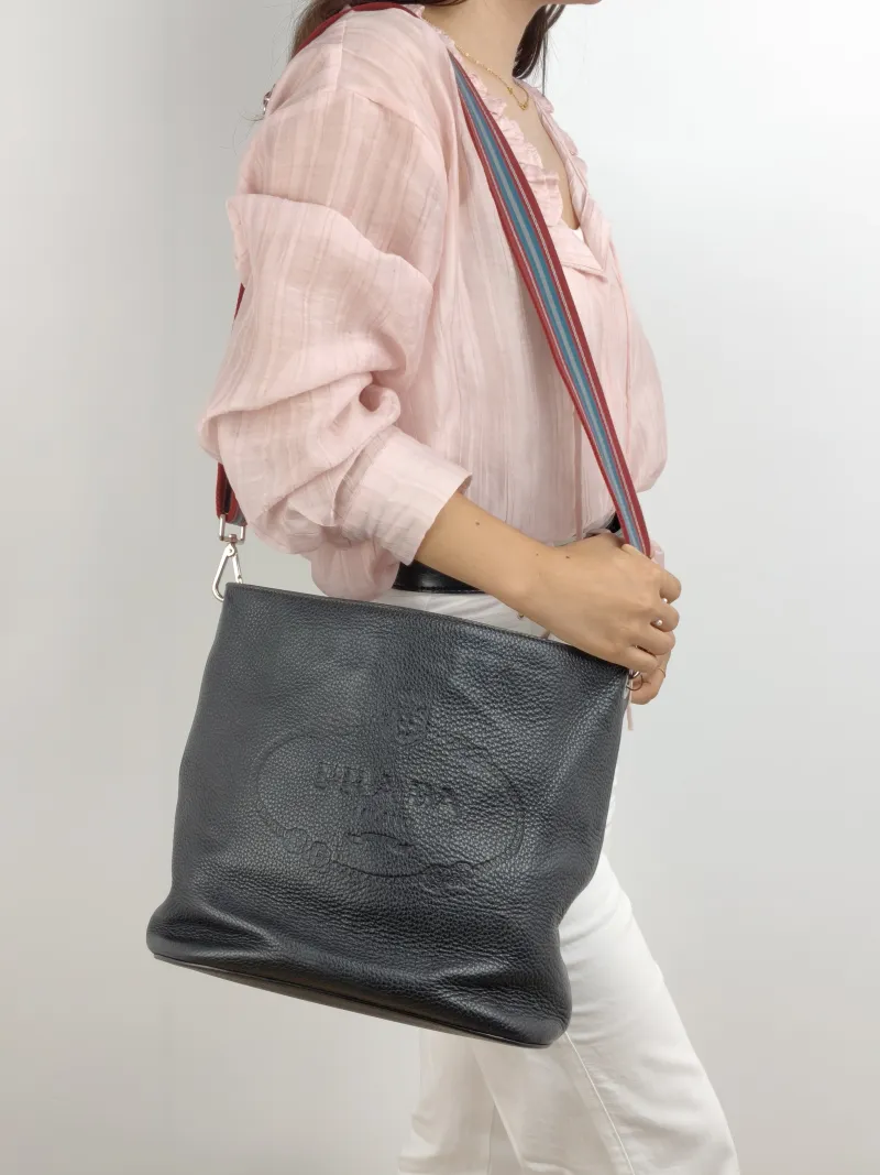 PRADA Shoulder Bag Bucket Bag Black Calfskin One Size 28 × 15 × 27 cm — on-model view 2 of 2