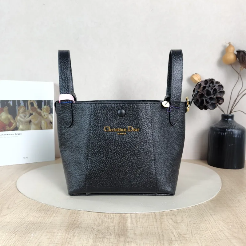 DIOR Top Handle Bag Signature Bucket Bag Black Calfskin Small 21 × 11 × 19 cm