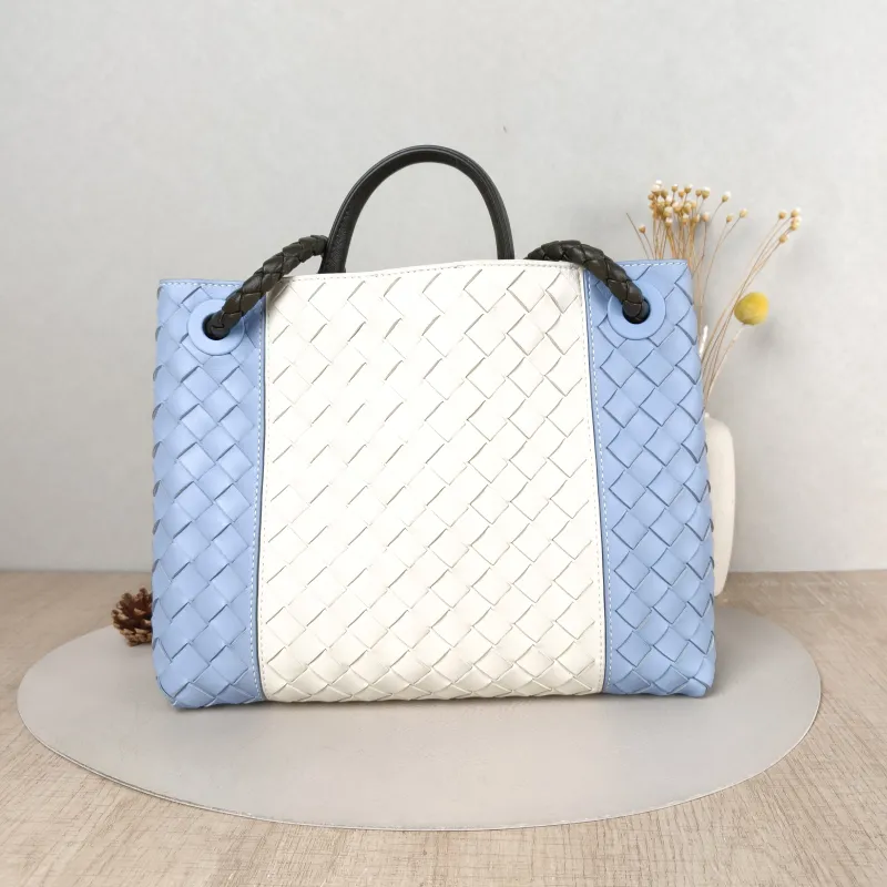 Bottega Veneta Top Handle Bag Woven Top Handle Bag Blue White Calfskin 30 × 12 × 24 cm — cover view 2 of 5