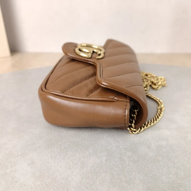 GUCCI Crossbody Bag GG Marmont Mini Marmont Mini Caramel Calfskin Mini 16.5 × 4.5 × 9.5 cm — detail view 1 of 10