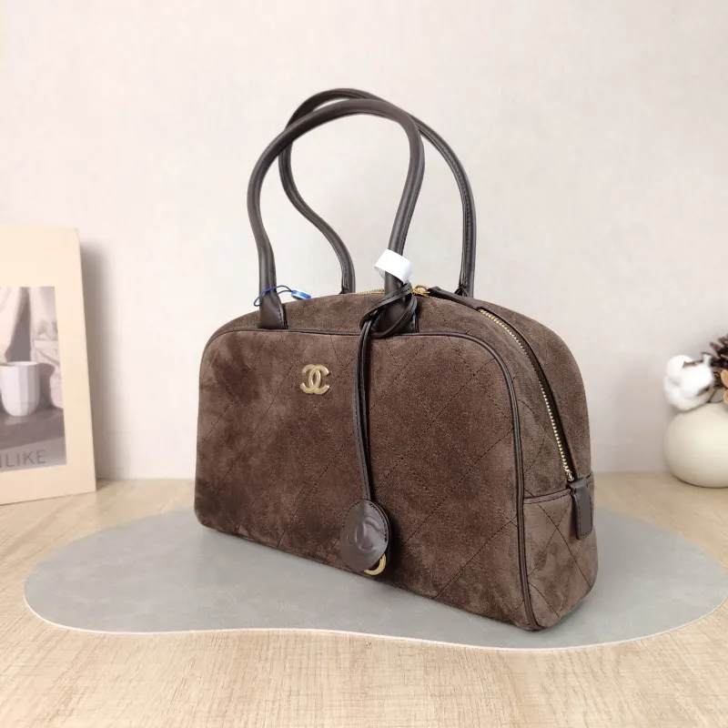 Chanel Shoulder Bag Bowling Bag Brown Suede Medium 30 × 9 × 17 cm — cover view 5 of 6