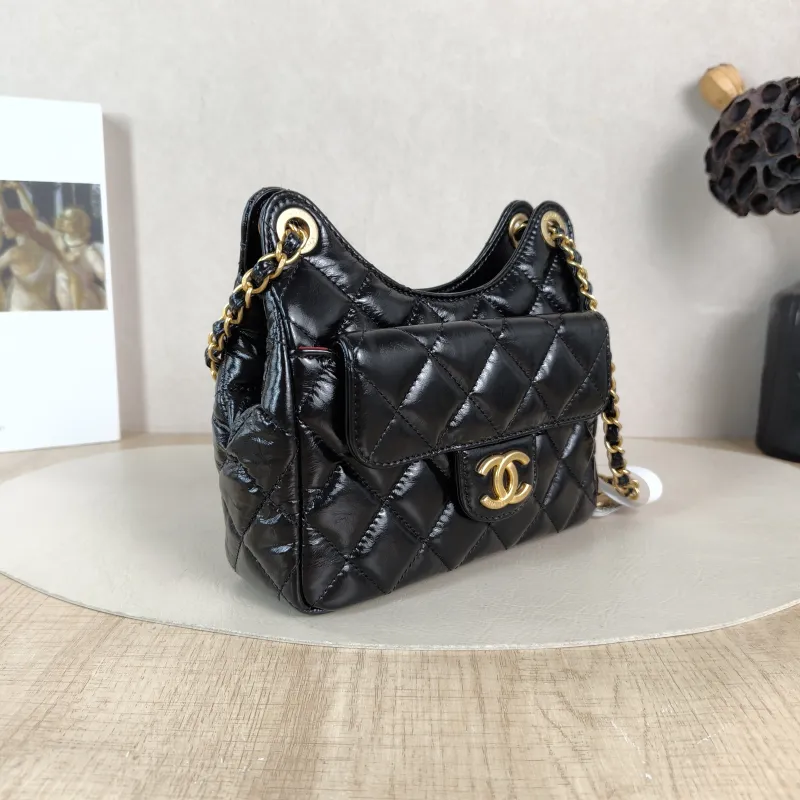 Chanel Crossbody Bag HOBO Black Waxed Leather Calfskin Small 19 × 6 × 17 cm — cover view 5 of 5