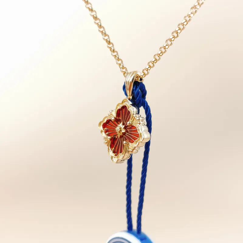 BUCCELLATI Necklace Opera Tulle Enamel Pendant Necklace Red 18KY ellow Gold Small 43cm — cover view 6 of 9