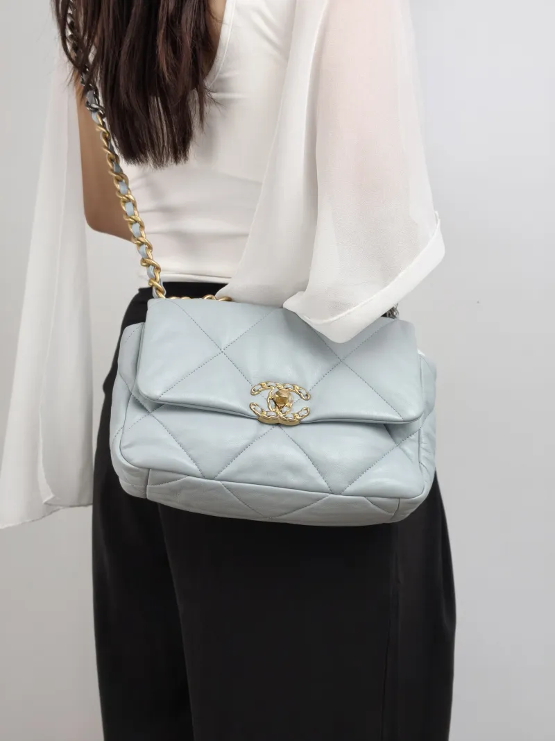 Chanel Crossbody Bag 19Bag Blue SL ambskin Small 26 × 9 × 16 cm — on-model view 1 of 2